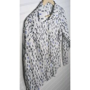 J‎ Crew Women's Button Up Blouse Medium White Pineapples Long Sleeve 100% Cotton